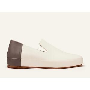 Feit Flat Slipper Loafer Slip Ons Bi Color Cream Brown Leather 37 Size 6.5